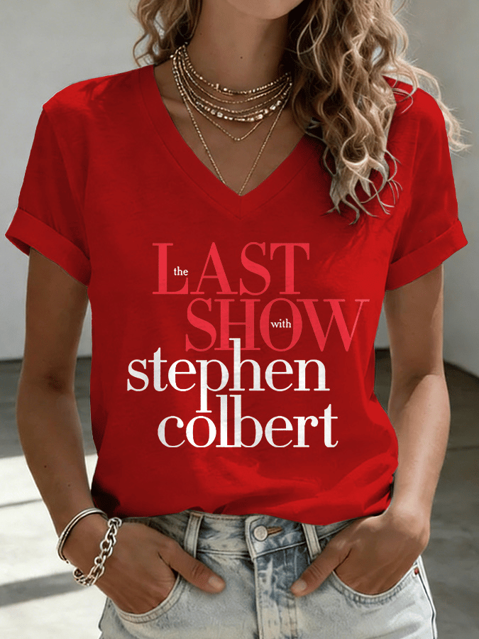 V-Neck Retro Last Show Print T-Shirt