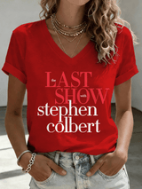 V-Neck Retro Last Show Print T-Shirt