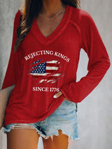 🔥Buy 3 Get 15% Off🔥Women's “Rejecting Kings Since 1776” Printed V-Neck Casual T-Shirt