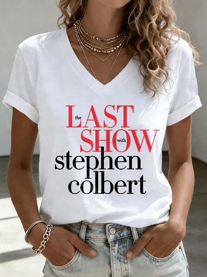 V-Neck Retro Last Show Print T-Shirt