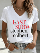 V-Neck Retro Last Show Print T-Shirt
