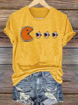Women's  Funny Turkey Chasing Pie Sublimation FDT Thanksgiving  T-Shirt