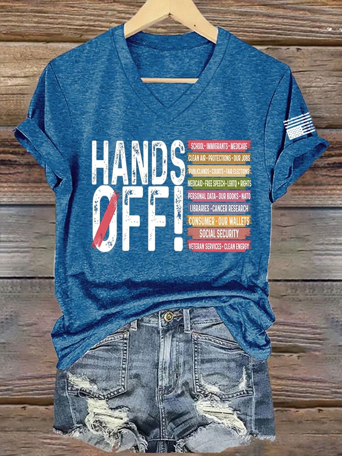 Women's Retro Hands Off Protest Print T-Shirt