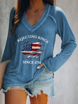 🔥Buy 3 Get 15% Off🔥Women's “Rejecting Kings Since 1776” Printed V-Neck Casual T-Shirt