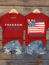 V-Neck Retro Independence Day Red, White & Blueberries Freedom Print T-Shirt