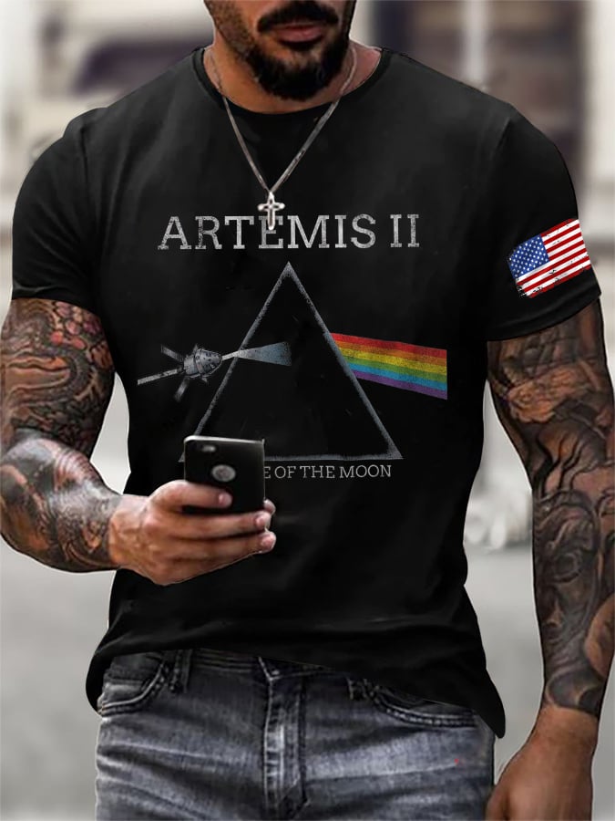 Men's Retro Artemis II Dark Side Of The Moon Print T-Shirt