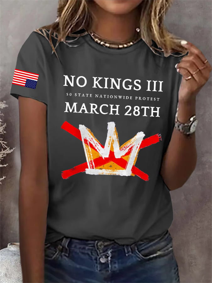 🔥Buy 3 Get 15% Off Retro No Kings III 50 State Nationwide Protest March 28th Print T-Shirt
