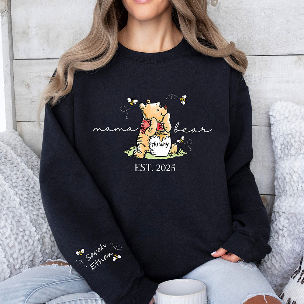 Custom Mama Bear Sweatshirt, Mama Est With Kids Name On Sleeve Sweatshirt, Mothers' Day Gift