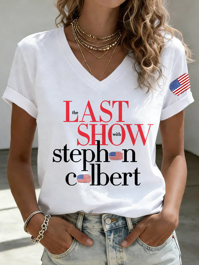 V-Neck Retro Last Show Print T-Shirt