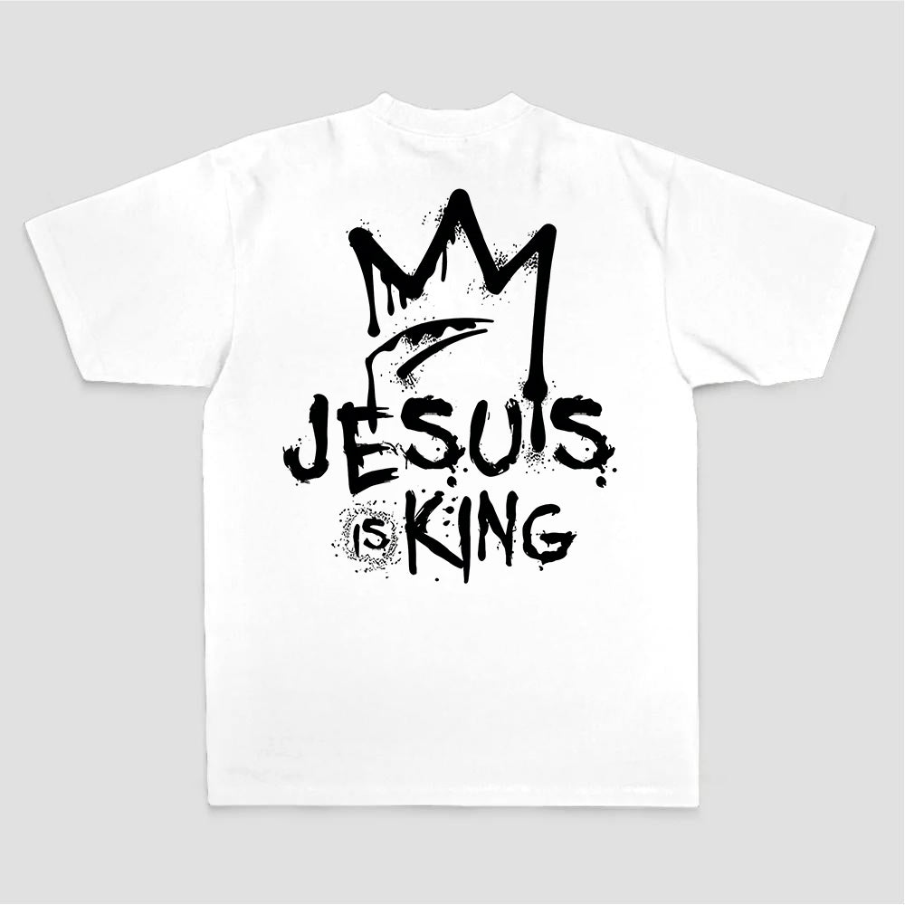 Jesus Is King Crown Graffiti Print Printed Women's T-shirt