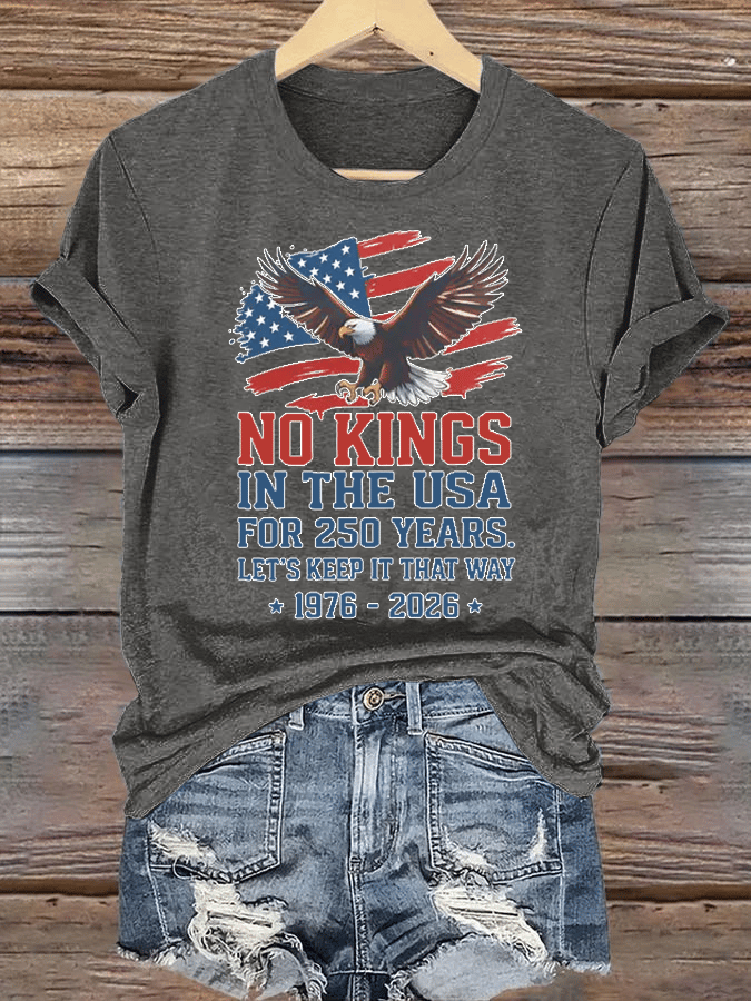 Women's  No Kings USA Patriotic Tee ,250 Years of Democracy printed T-shirt