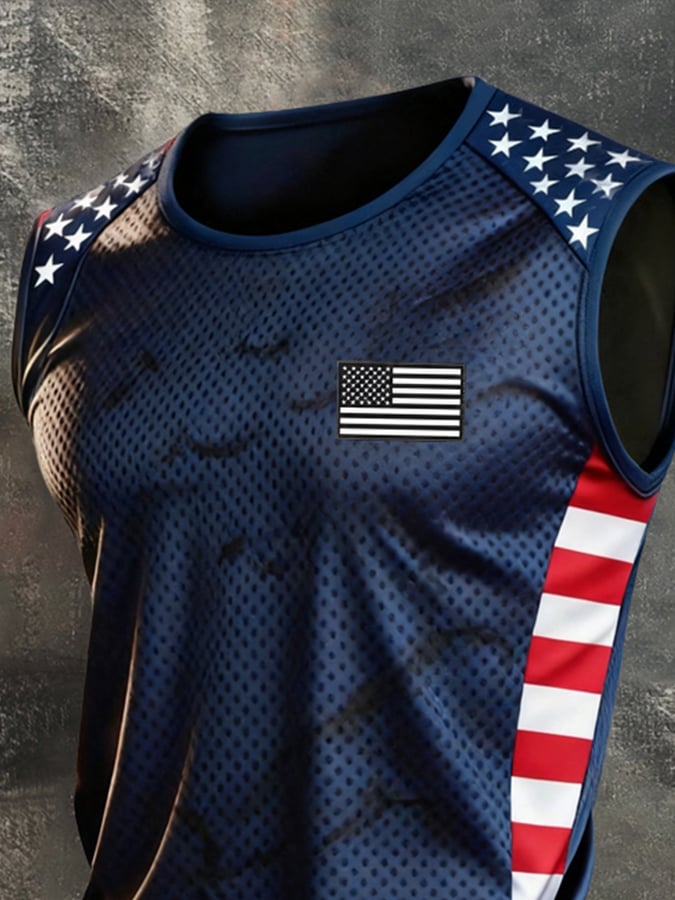 Men's Retro Independence Day Patriot Crew Neck Tank Top