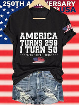 V-Neck Retro 250th Anniversary 1776-2026 America Turns 250 I Turn 50 1776 • 1976 • 2026 Print T-Shirt