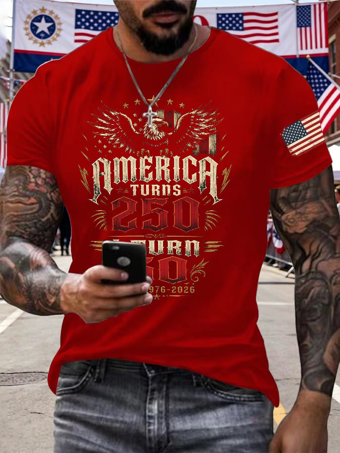 Men's Retro 250th Anniversary 1776-2026 America Turns 250 I Turn 50 1776 • 1976 • 2026 Print T-Shirt