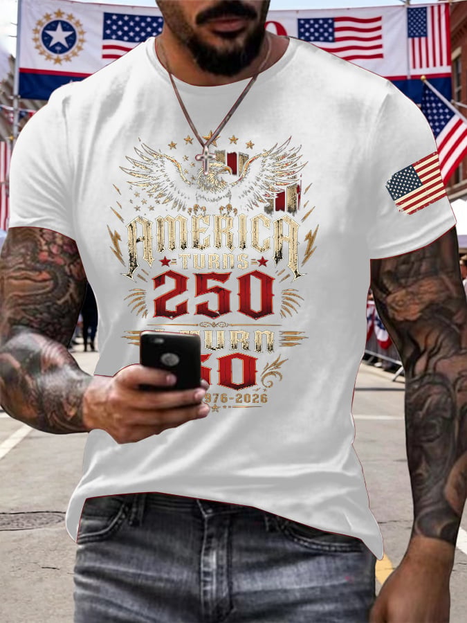 Men's Retro 250th Anniversary 1776-2026 America Turns 250 I Turn 50 1776 • 1976 • 2026 Print T-Shirt