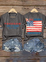 V-Neck Retro Independence Day Red, White & Blueberries Freedom Print T-Shirt