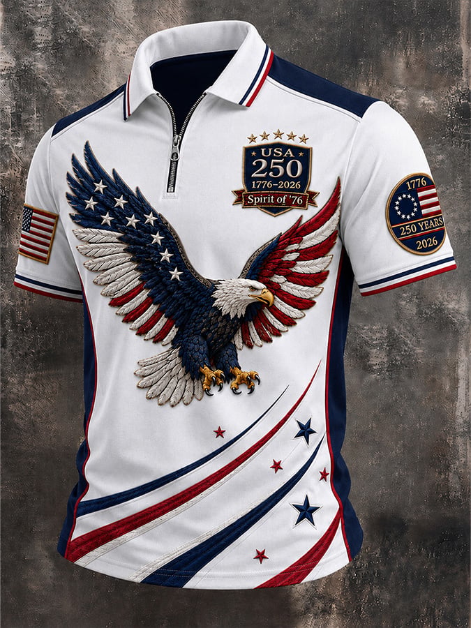 Men's Vintage USA 250th Anniversary Print Polo Shirt