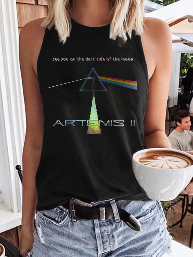 Retro Artemis II See You On The Dark Side Of The Moon Print Tops Tank