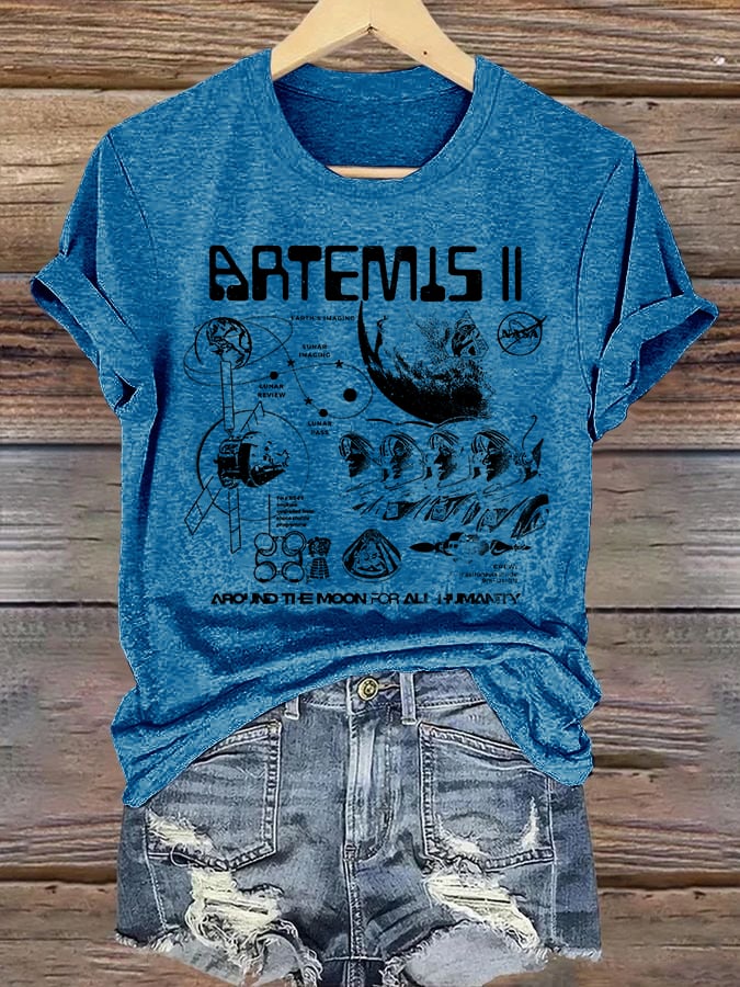 Women's  Lunar Landing Character Print T-Shirt